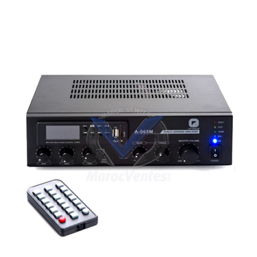 Amplificateur de 65 W RMS (100 V). MP3/USB/SD/FM. Enregistrement