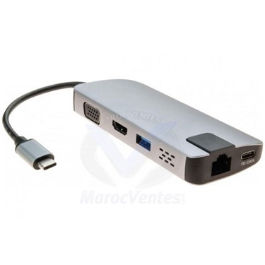 Mini dock USB Type C vers VGA / HDMI / USB / Ethernet / Power Delivery 60W